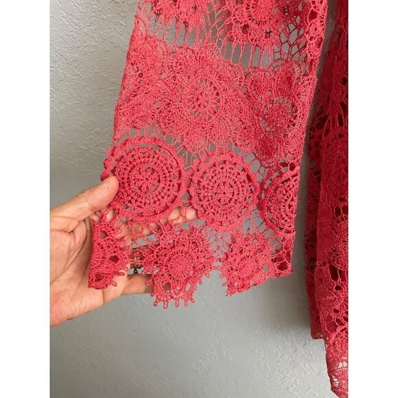 AMERICAN EAGLES OUTFITTER WOMENS BOHO CORAL Crochet LINNED SIZE LARGE LACE DRESS - Picture 4 of 10